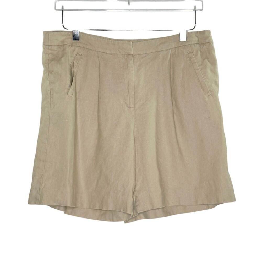 Pure Collection Laundered Linen Shorts 10 Neutral Tan Pockets Pleated Clean Girl
